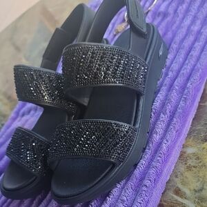 Skechers Black Crystal Double-Strap Slingback Sandals
